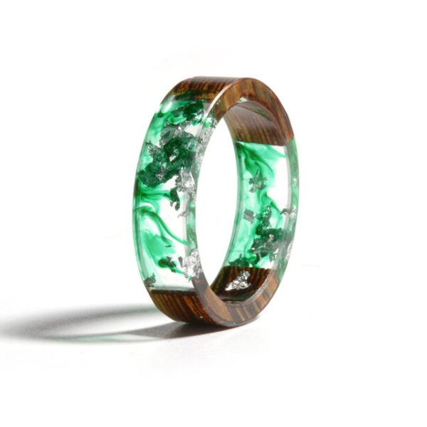 Bague en Bois Avec Résine Vert 2