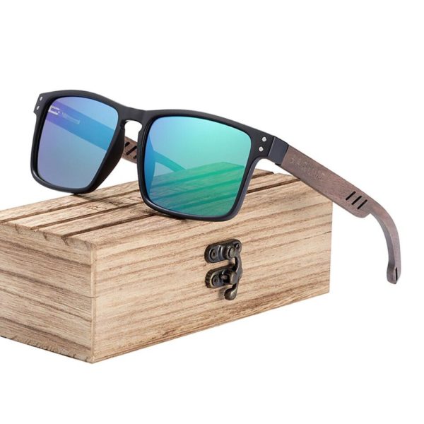 Lunettes de Soleil Rectangulaire Bleu en Bois 3