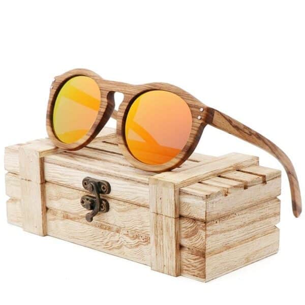 Lunettes de soleil rondes en bois unisexes 2