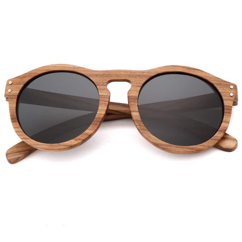 Lunettes de soleil rondes en bois unisexes 11