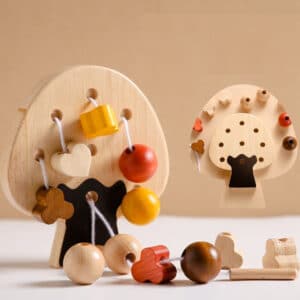 Jeu éducatif en bois, champignon et perles à enfiler 2