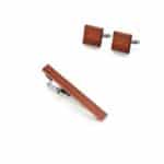 Ensemble de boutons de manchette et pince cravate marron en bois pour hommes 3
