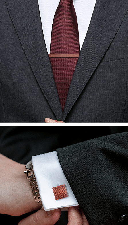 Ensemble de boutons de manchette et pince cravate marron en bois pour hommes 8