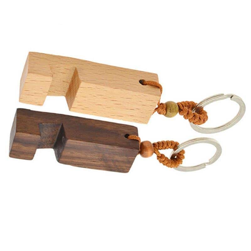 Porte-clés pendentif et support de téléphone en bois 13