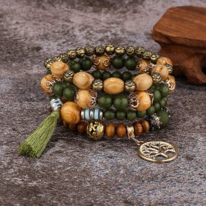 Ensemble de bracelets assortis en bois et pierres avec arbre de vie