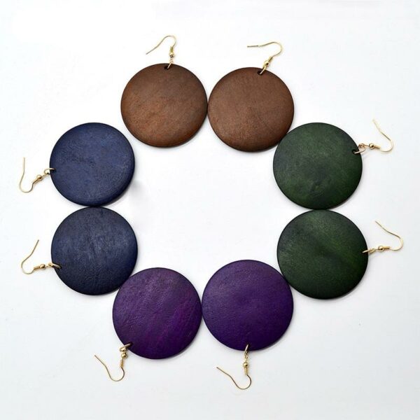 Boucles d’oreilles rondes en bois colorées 2