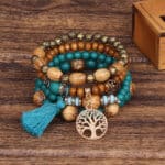 Ensemble de bracelets assortis en bois et pierres avec arbre de vie 6