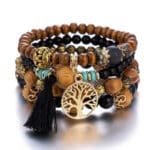Ensemble de bracelets assortis en bois et pierres avec arbre de vie 5