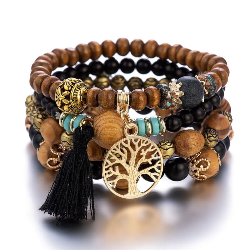 Ensemble de bracelets assortis en bois et pierres avec arbre de vie 10
