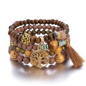 Ensemble de bracelets assortis en bois et pierres avec arbre de vie 2