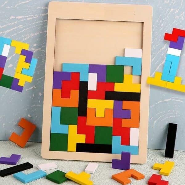 Puzzle 3D en bois coloré, style Tetris 2