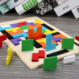 Puzzle 3D en bois coloré, style Tetris 3