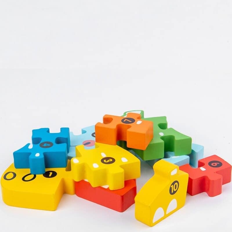 Puzzle en bois Montessori en forme de dinosaure pour enfants 8