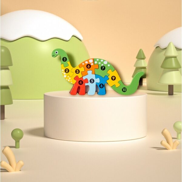 Puzzle en bois Montessori en forme de dinosaure pour enfants 2