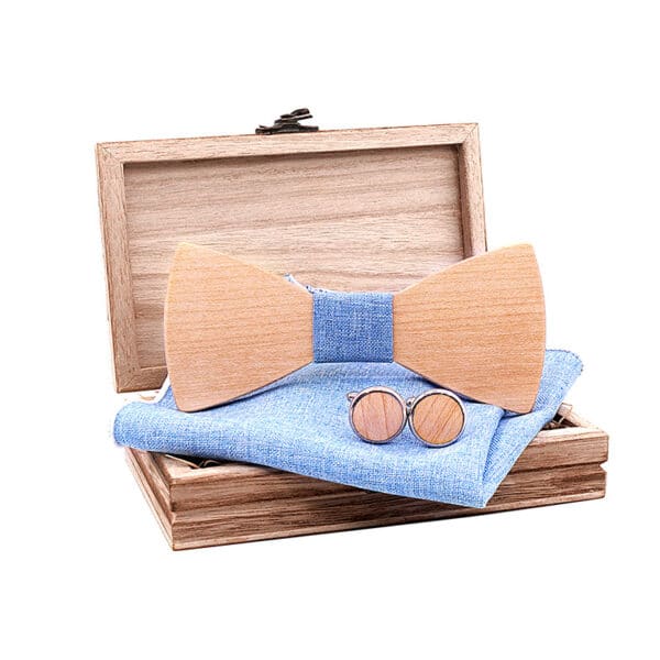 Ensemble de nœud papillon en bois bleu clair pour homme 2