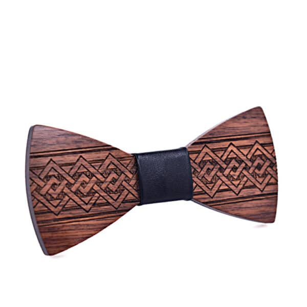 Noeud papillon en bois à motif graphique gravé pour homme 2