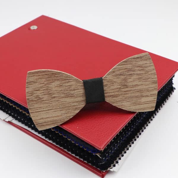 Noeud papillon en bois et tissu coloré pour homme 2