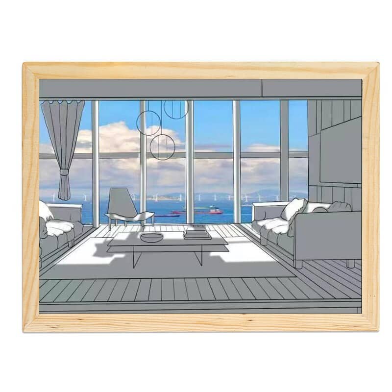 Décoration bois style cadre lumineux LED paysage avec variation du soleil 9