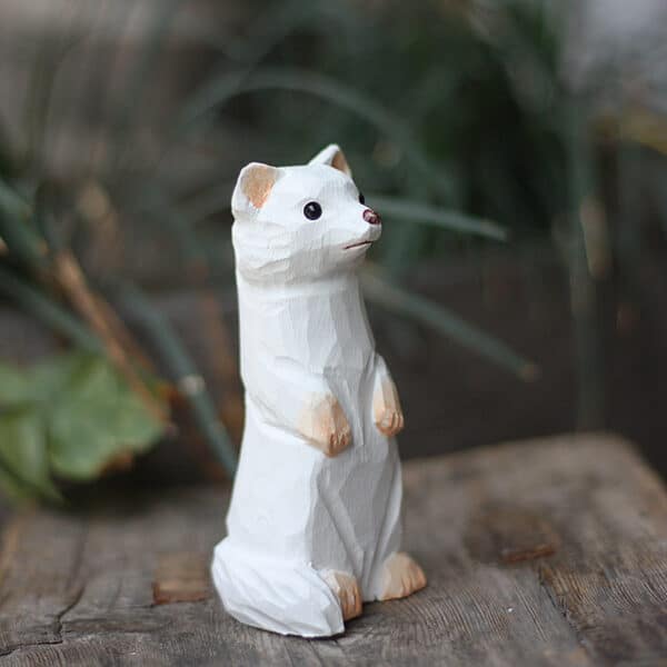 Animaux en Bois de Style Furet Sculpté à la Main 2