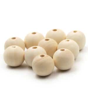 Lot de Dix Grosses Perles en Bois Rondes et Lisses