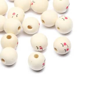 Lot de Dix Perles en Bois Rondes avec un Visage Souriant 2
